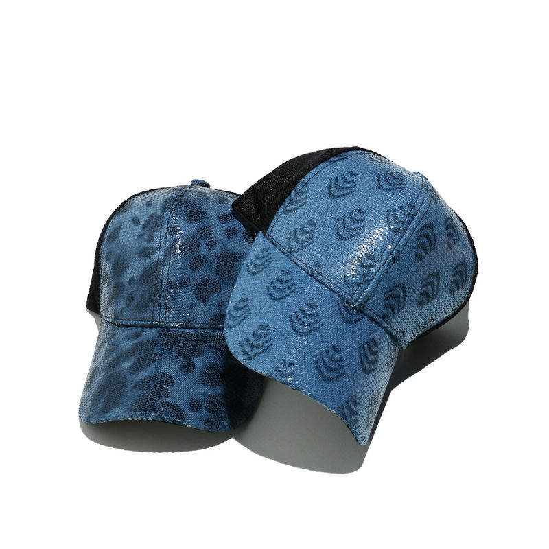 Gorra De Béisbol De Malla Con Estampado De Leopardo Y Lentejuelas