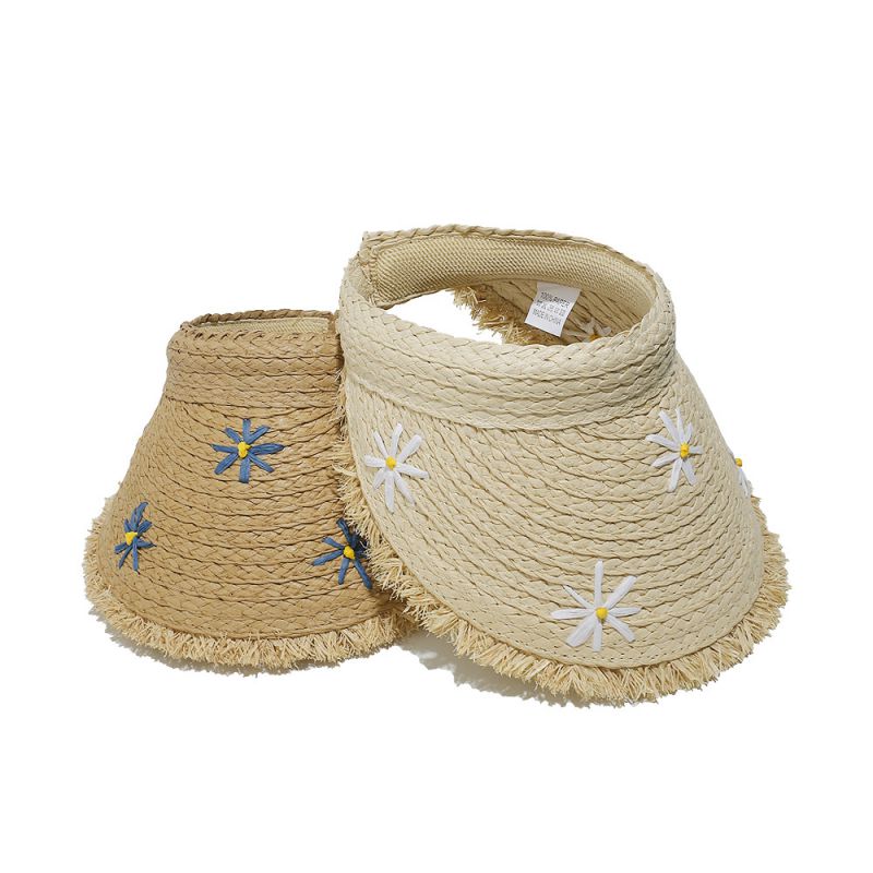 Beige Raffia Daisy Hollow Sun Hat