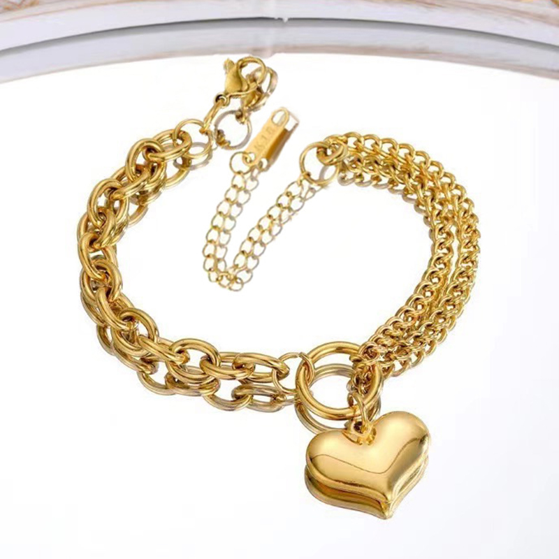 Pulsera De Doble Corazón De Acero De Titanio