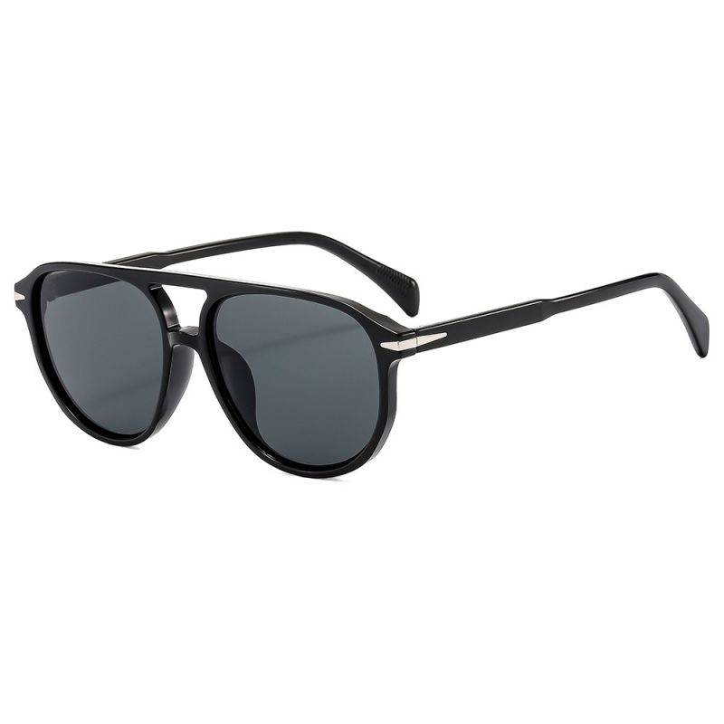 Bright Black Frame Black Gray Film Ac Square Double Bridge Sunglasses