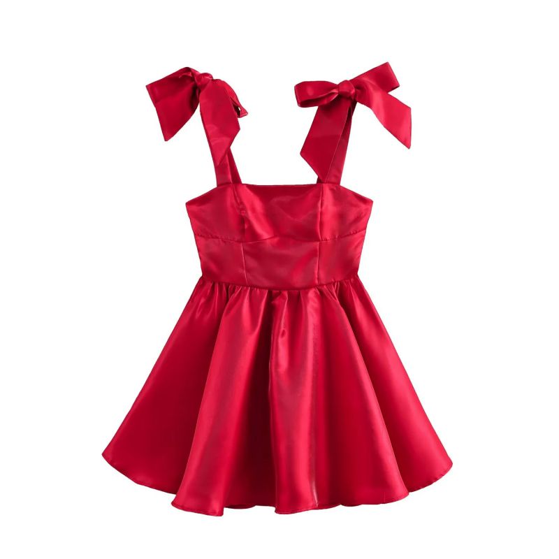 Rose Red Polyester Lace-up Suspender Skirt