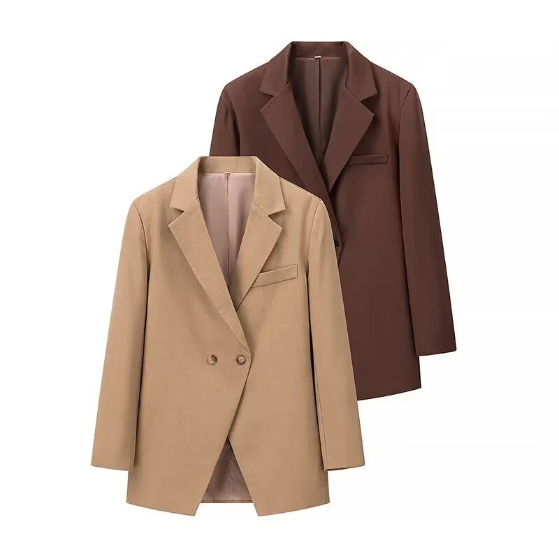 Khaki Polyester Lapel Suit Jacket