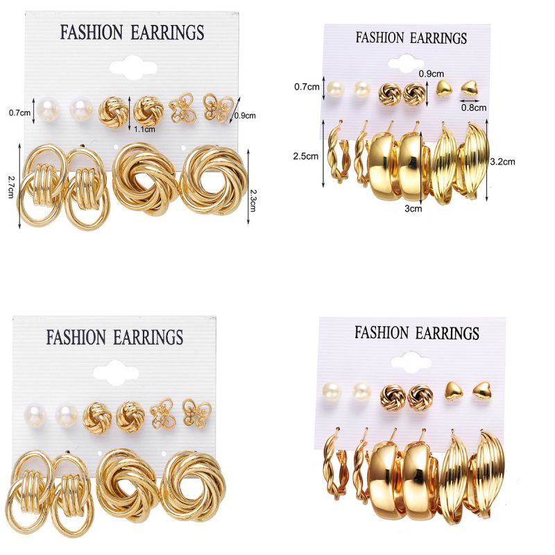 Gold Alloy Pearl Wrap Twist Earring Set