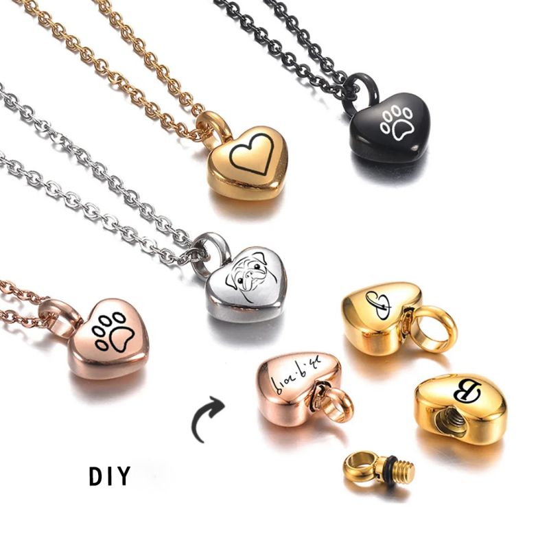Collar De Urna De Corazón De Acero Inoxidable Personalizado