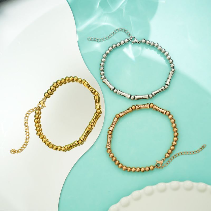 (personalizada) Pulsera De Bambú De Acero Inoxidable Grabada A Mano