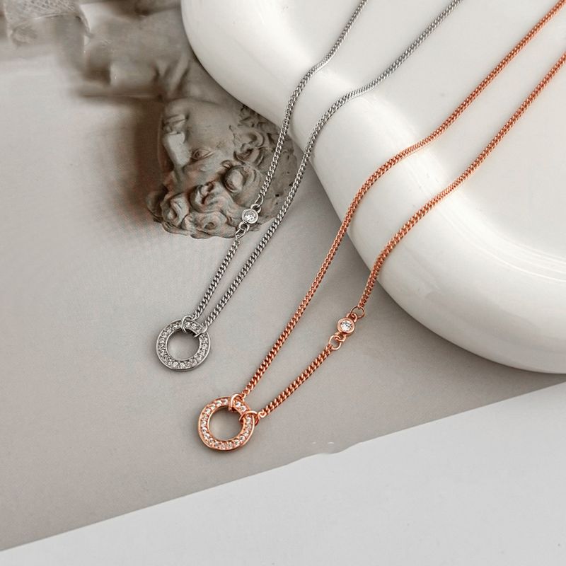 Rose Gold Silver Diamond Hoop Necklace