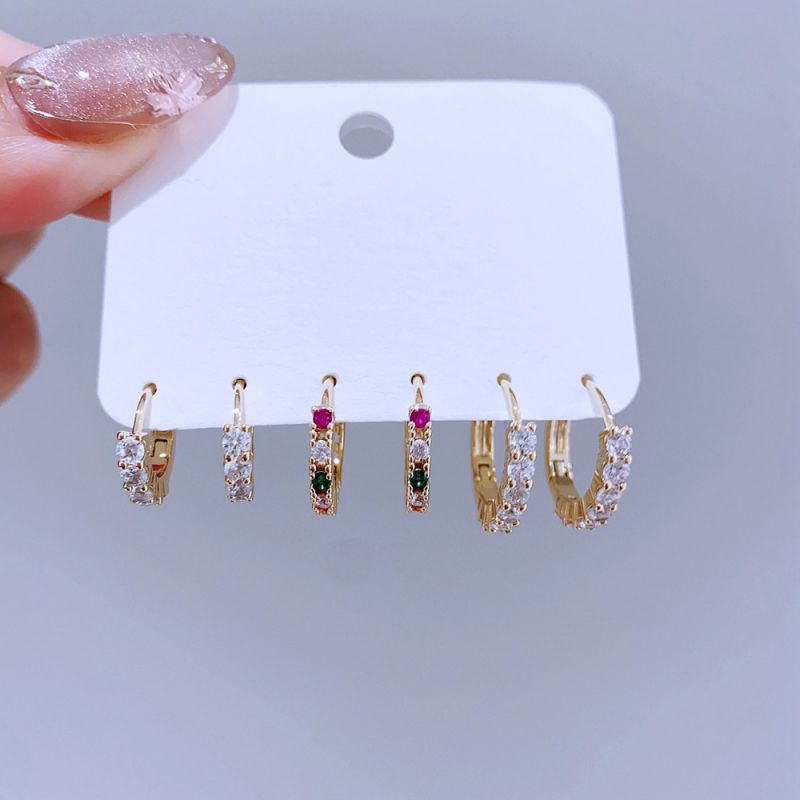Gold Copper Diamond Round Earring Set