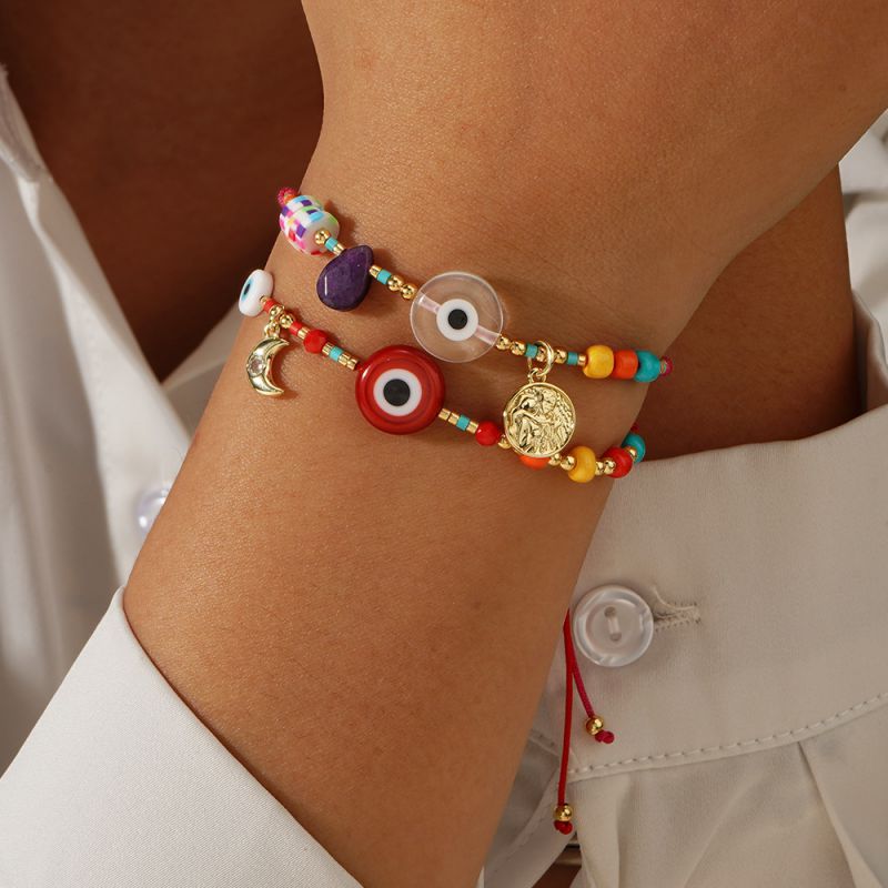 Pulsera De Luna Con Ojo De Cuentas De Arroz