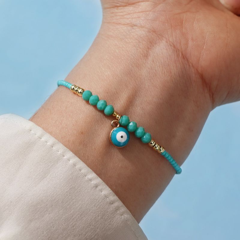 Red Semi-precious Rice Beads Oil Dripping Eyes Bracelet
