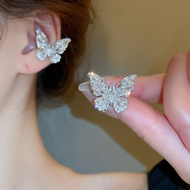 Ear Clip-silver (right Ear) Alloy Diamond Butterfly Ear Clip (right Ear)