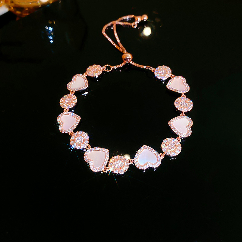 Bracelet-gold (real Gold Electroplating) Copper Diamond Heart Bracelet