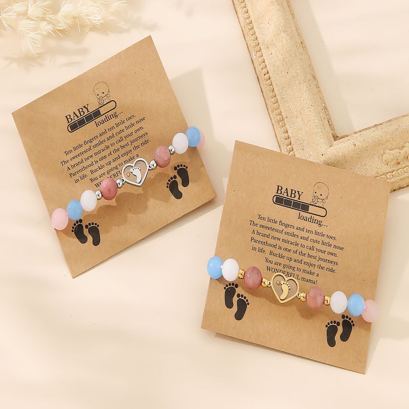Shepherd's Purse Seeds Love Feet Beads Bracelet With Card Silver Colorful Beaded Heart Foot Bracelet