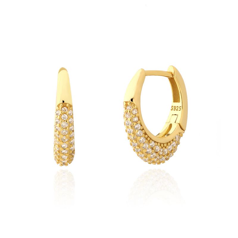 White Gold Silver And Diamond Oval Earrings