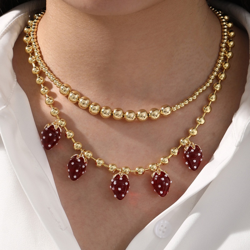 Collar De Perlas De Resina Con Forma De Fresa (6 Mm)