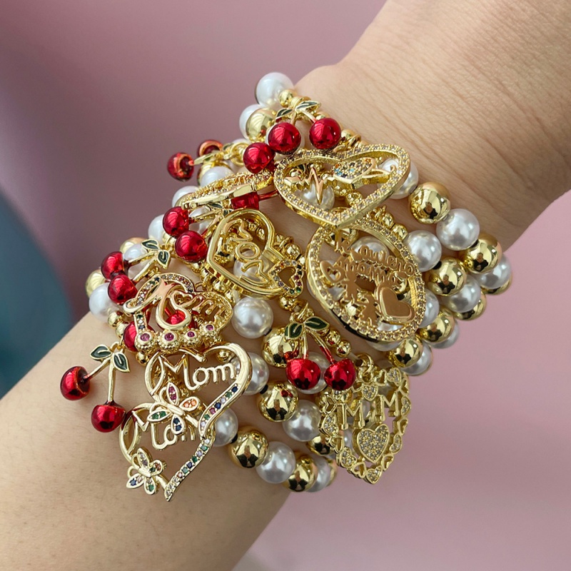 Golden 8 Copper Inlaid Zircon Mother's Day Series Cherry Pearl Bracelet (4/8mm)