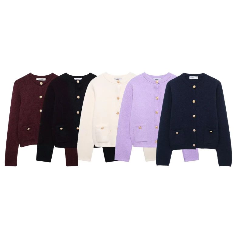 Claret Knitted Button-down Crew Neck Coat