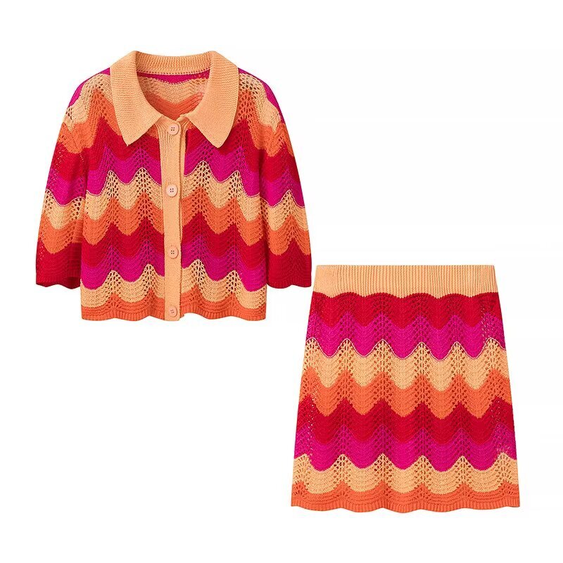 Jacket Polyester Color Block Knitted Lapel Short Sleeves