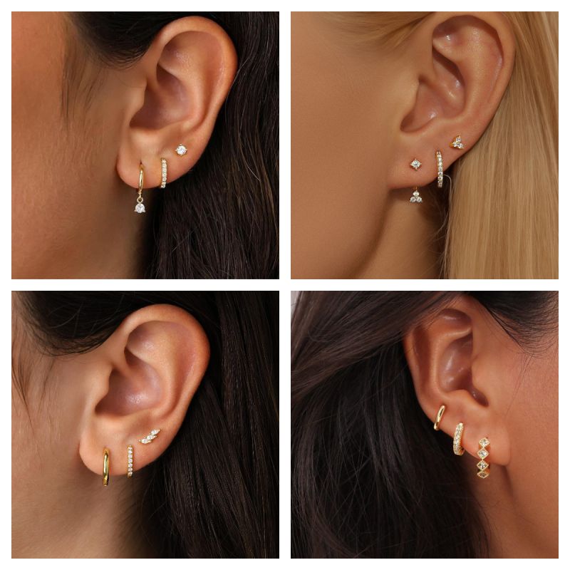 Style 6 Silver Copper Inlaid Zirconium Geometric Earrings Set