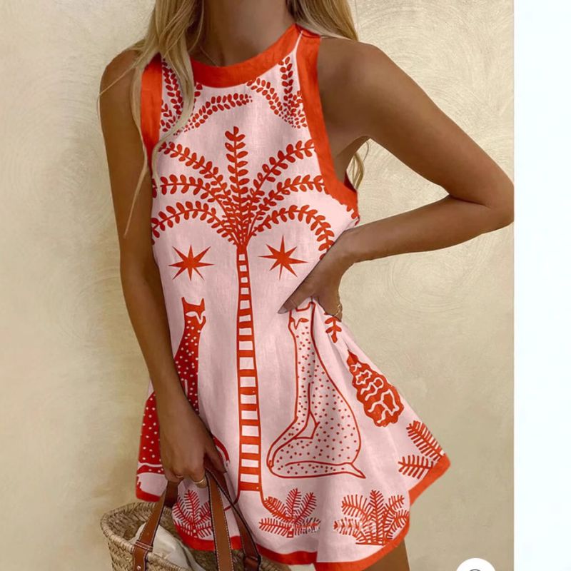 Crab Linen Printed Sleeveless Miniskirt