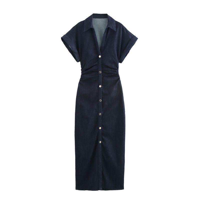 Blue Denim Waist Pleated Button-down Skirt