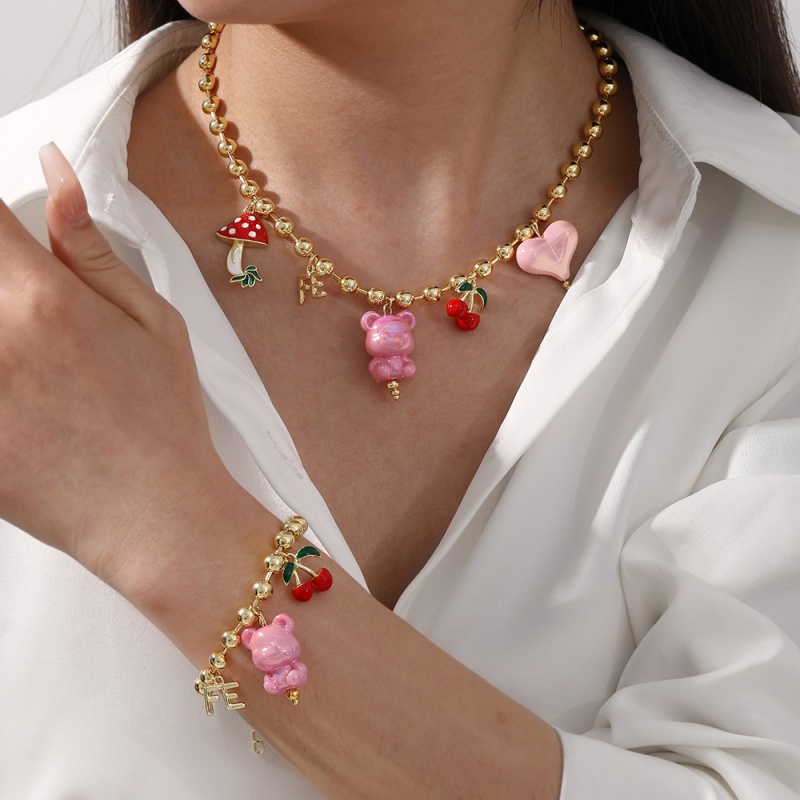Gold 2 Copper Oil Drop Cherry Bear Beaded Bracelet (6mm
