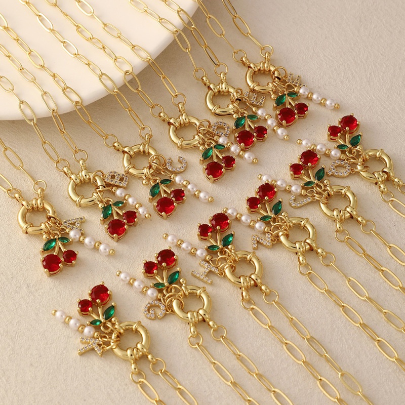 Collar Con Anillo De 26 Letras Con Incrustaciones De Cobre Y Circonitas Color Cereza