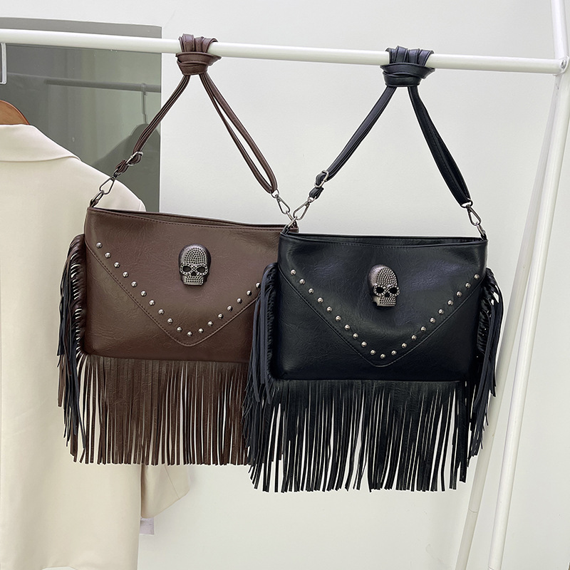 Black Pu Tassel Skull Crossbody Bag