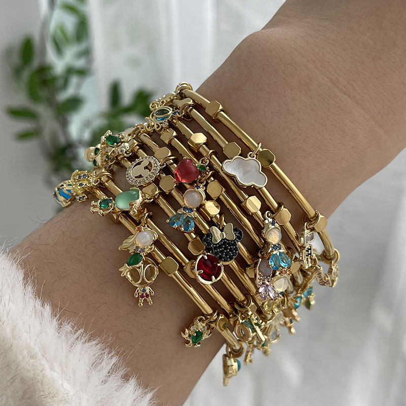 Gold 4 Copper Diamond Skull Cross Spider Bracelet