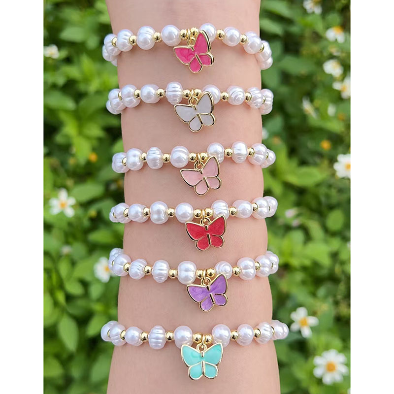 Pulsera De Mariposa Con Cuentas De Perla Bañadas En Cobre