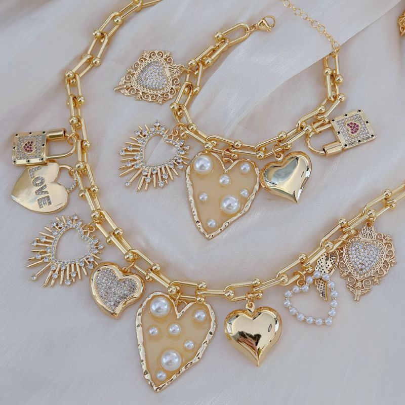 Necklace Copper Plated Gold Diamond Heart Pendant Necklace