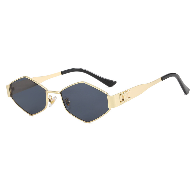 Gold Frame Gray Film Metal Diamond Sunglasses
