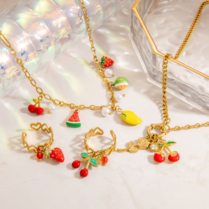 Collar De Flor De Fresa De Acero Inoxidable