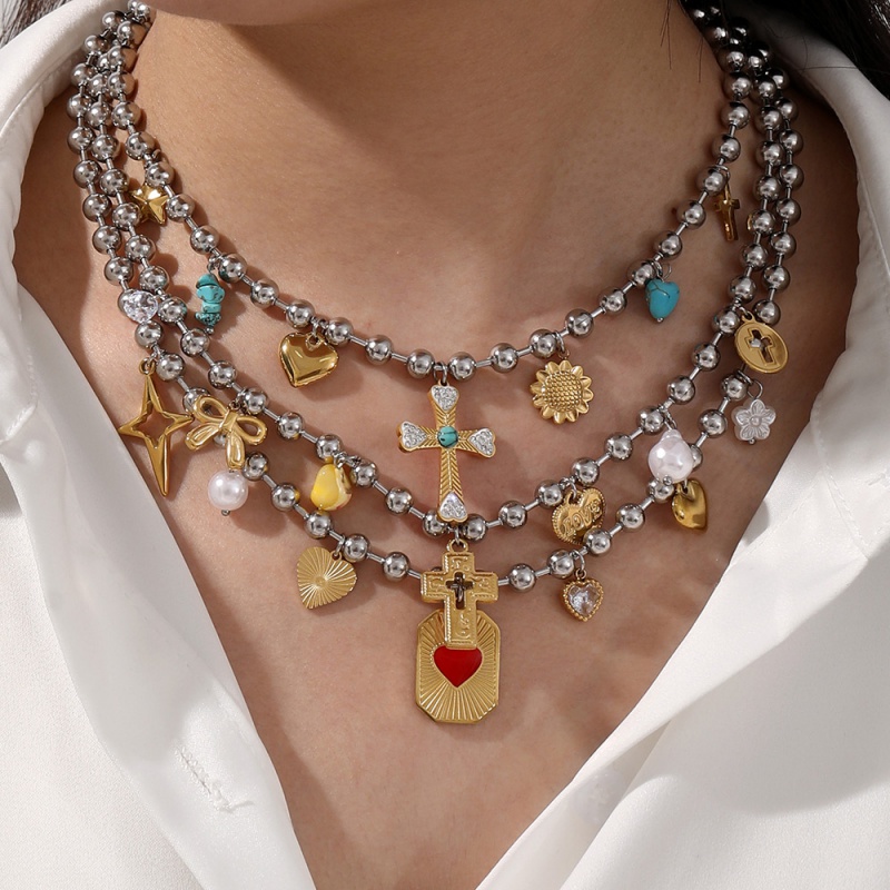Collar De Cuentas En Forma De Corazón Con Forma De Gota De Aceite De Circonio Con Incrustaciones De Acero De Titanio (6 Mm)