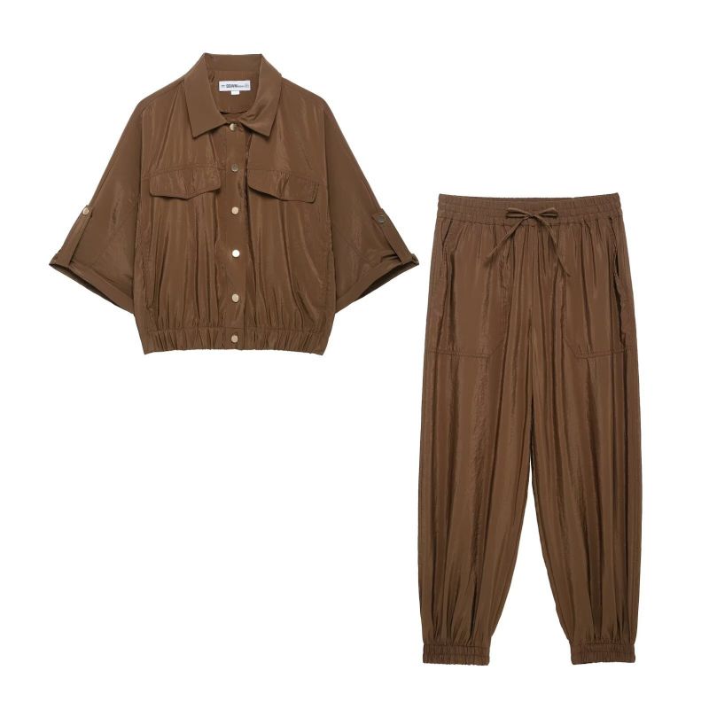 Jacket Polyester Lapel Button-down Pleated Short Sleeves