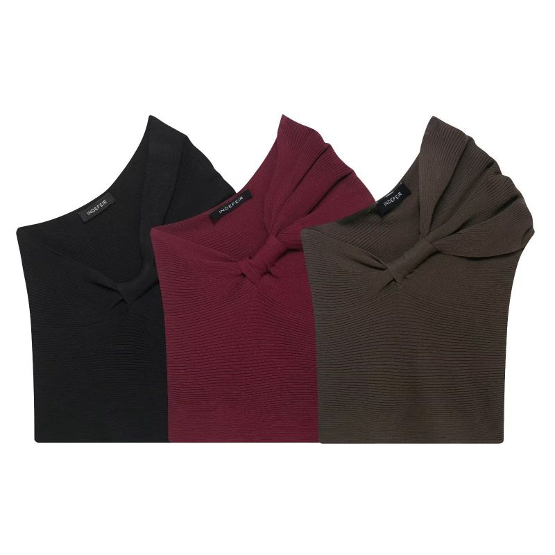 Black Asymmetric Knotted Knit Top