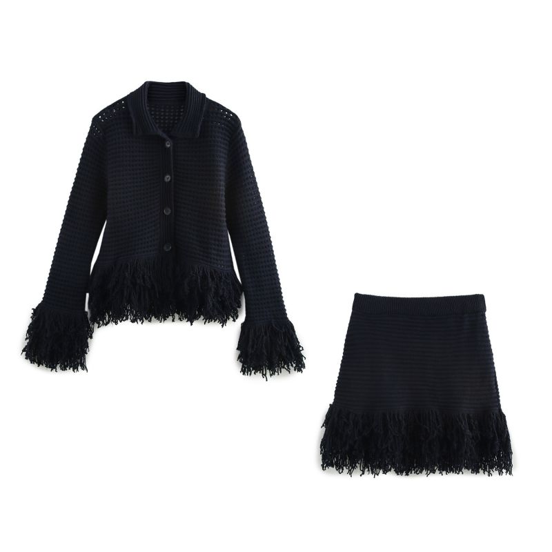 Jacket Knitted Jacket With Fringe Lapel