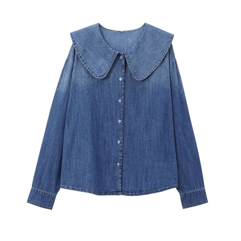 Blue Denim Lapel Button-down Shirt