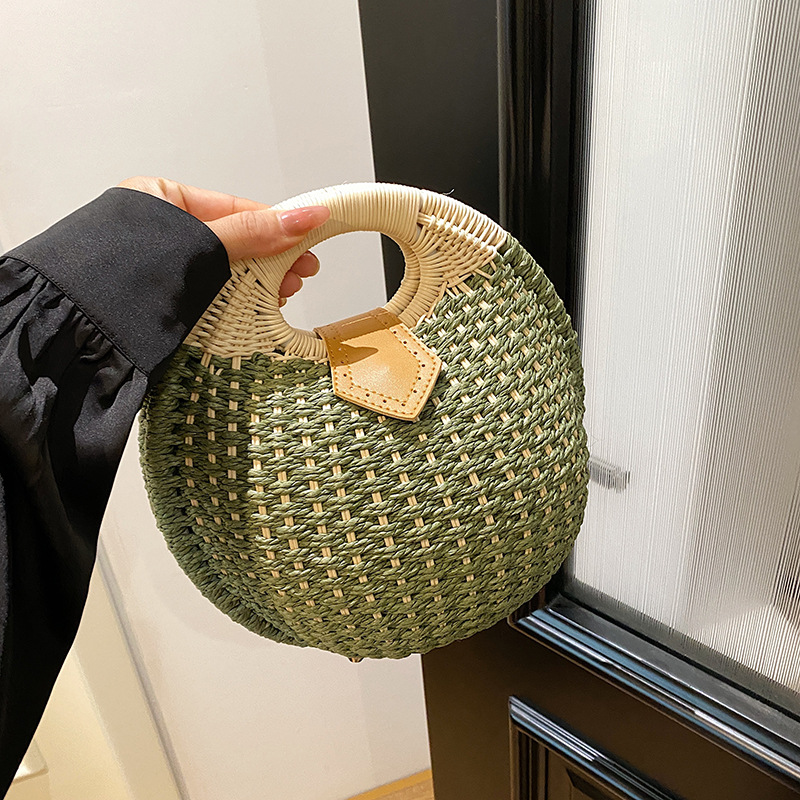 Brown Woven Round Tote Bag