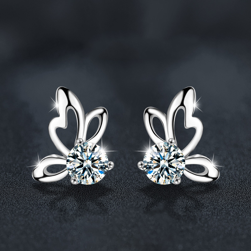 30 Points + 30 Points Moissanite Earrings Silver Diamond Butterfly Earrings