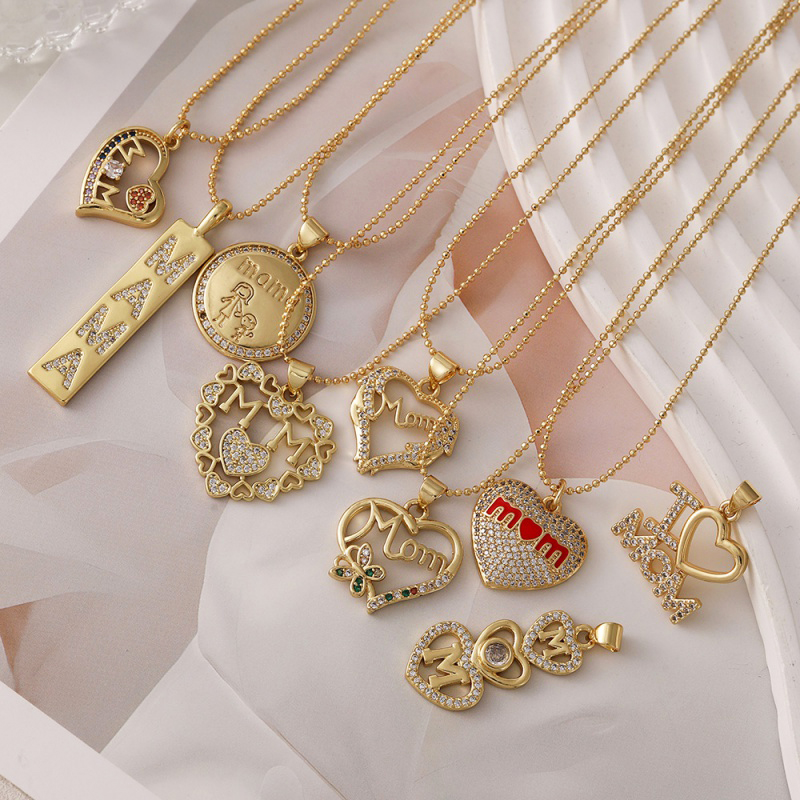 Gold 13 Copper Inlaid Zircon Mother's Day Series Bead Necklace