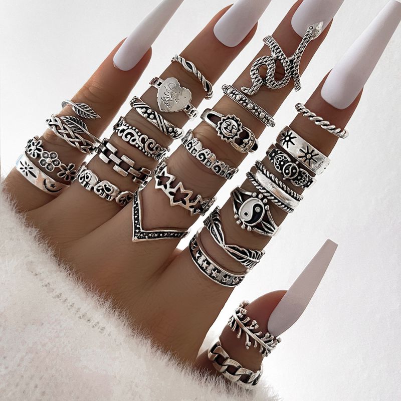 Ring 1 Alloy Snake-shaped Elephant Oil Dripping Bagua Love Leaf Ring Set