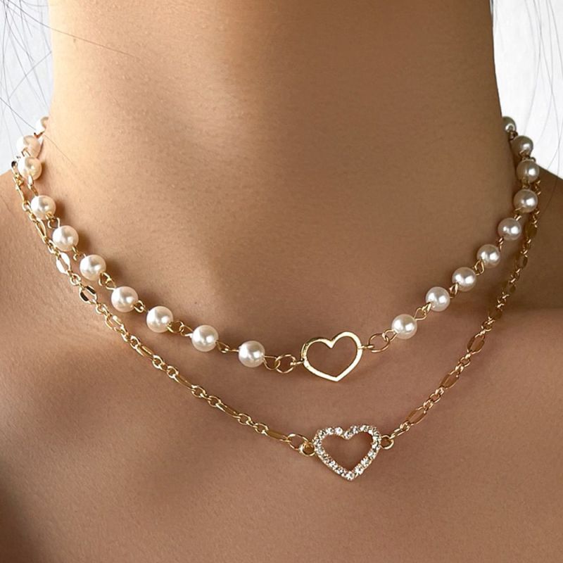 Collar De Corazón Con Cuentas De Perlas
