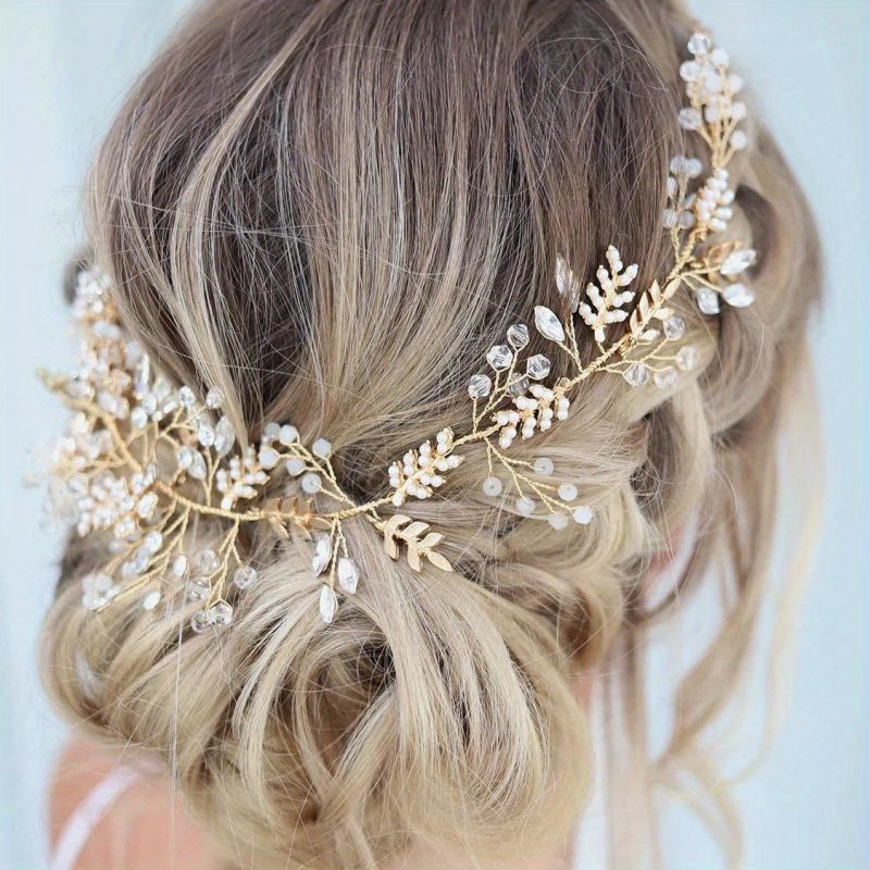Diadema De Flores Trenzadas Con Perlas Y Diamantes De Imitación