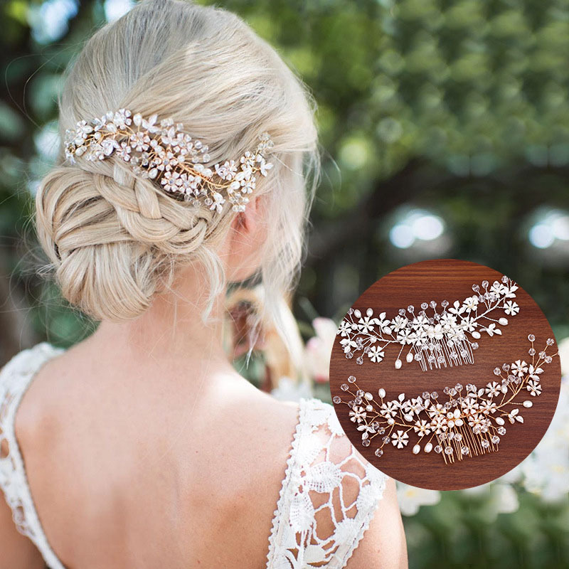 Peineta Para El Cabello Con Flores Trenzadas De Perlas