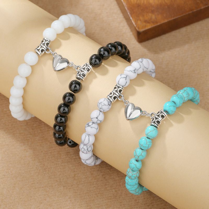 Bracelet 1# Natural Stone Beaded Magnetic Heart Bracelet Set