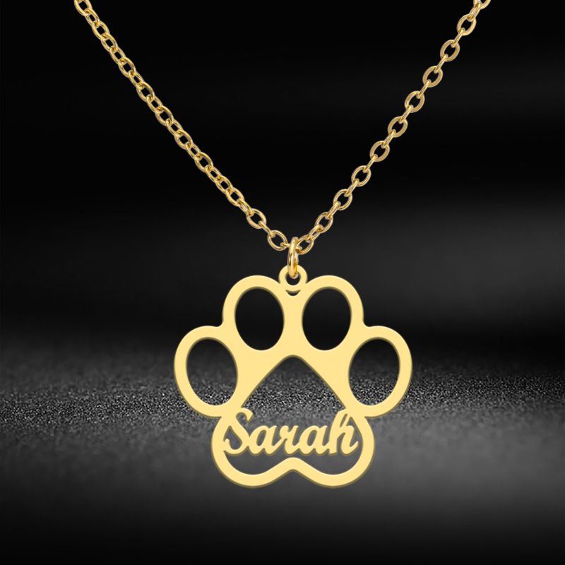 Collar De Acero Inoxidable Personalizado Con Letras Y Huellas De Patas