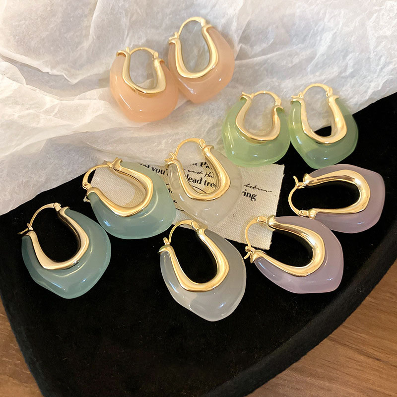 Ear Studs-green Resin Irregular U-shaped Earrings