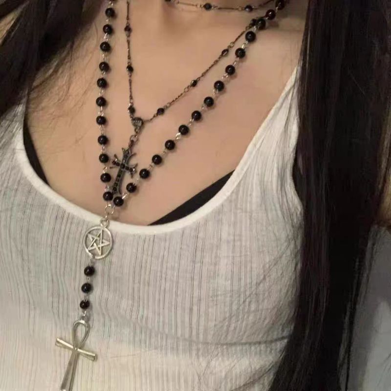 Cross Long Necklace Alloy Cross Pendant Necklace