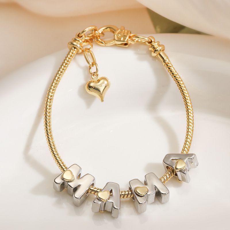 Gold Copper Contrast Heart Letter Bracelet
