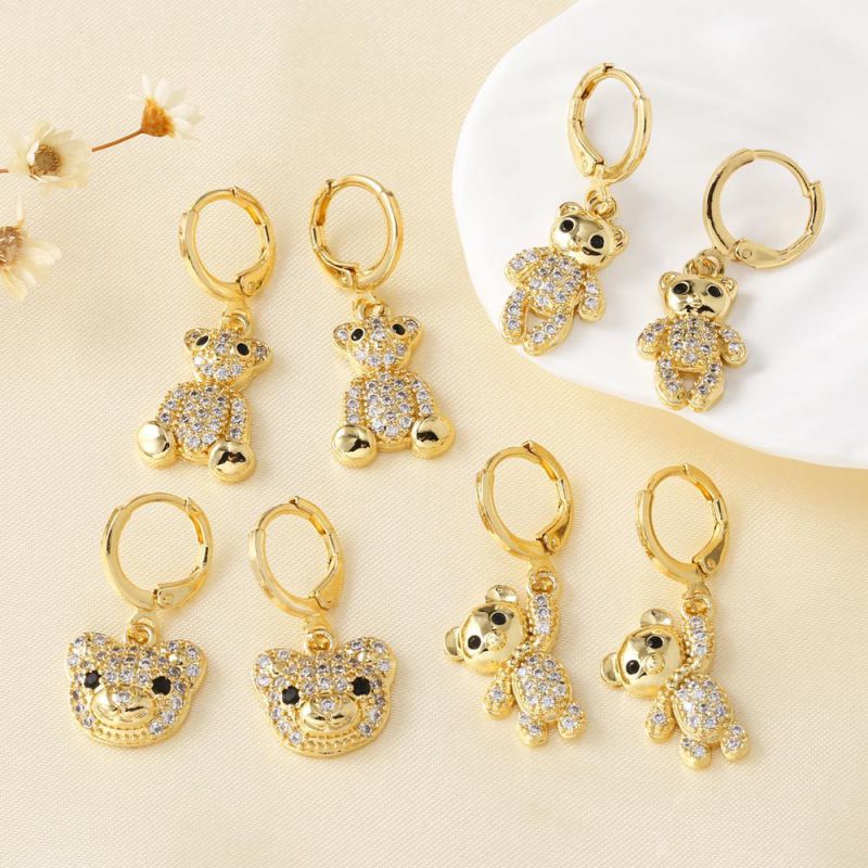 D Gold-plated Copper And Diamond Bear Hoop Earrings